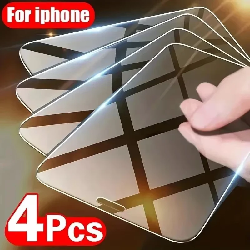 4Pcs Tempered Glass for IPhone 15 14 13 12 11 Pro Max Screen Protector For IPhone 13Mini 14 Plus