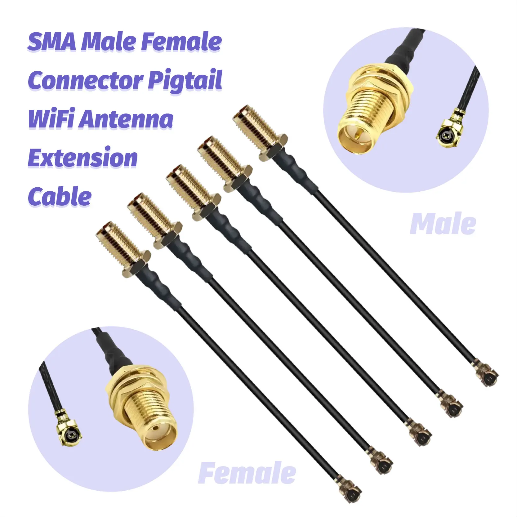 RP-SMA SMA Connector Male To Female Extension Cable Copper Feeder Wire for Coax Coaxial WiFi Network Card  Router Antenna