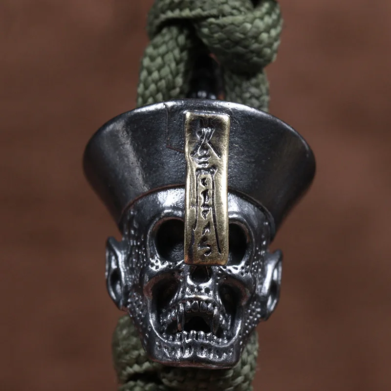 Chinese Zombie Head Sculpture Brass Knife Beads Skull DIY EDC Outdoor Paracord Lanyard Pendants Punk Umbrella Rope Accessories