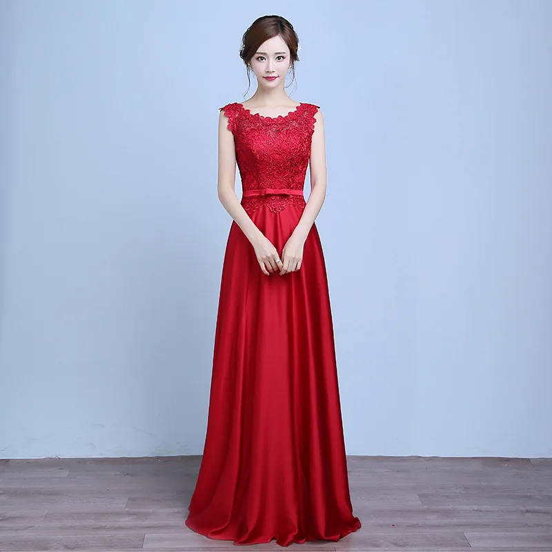 New Satin Robe De Soiree Elegant Comfortable Lace Evening Dress O-neck Sleeveless Simple Long Suknie Wieczorowe Customized