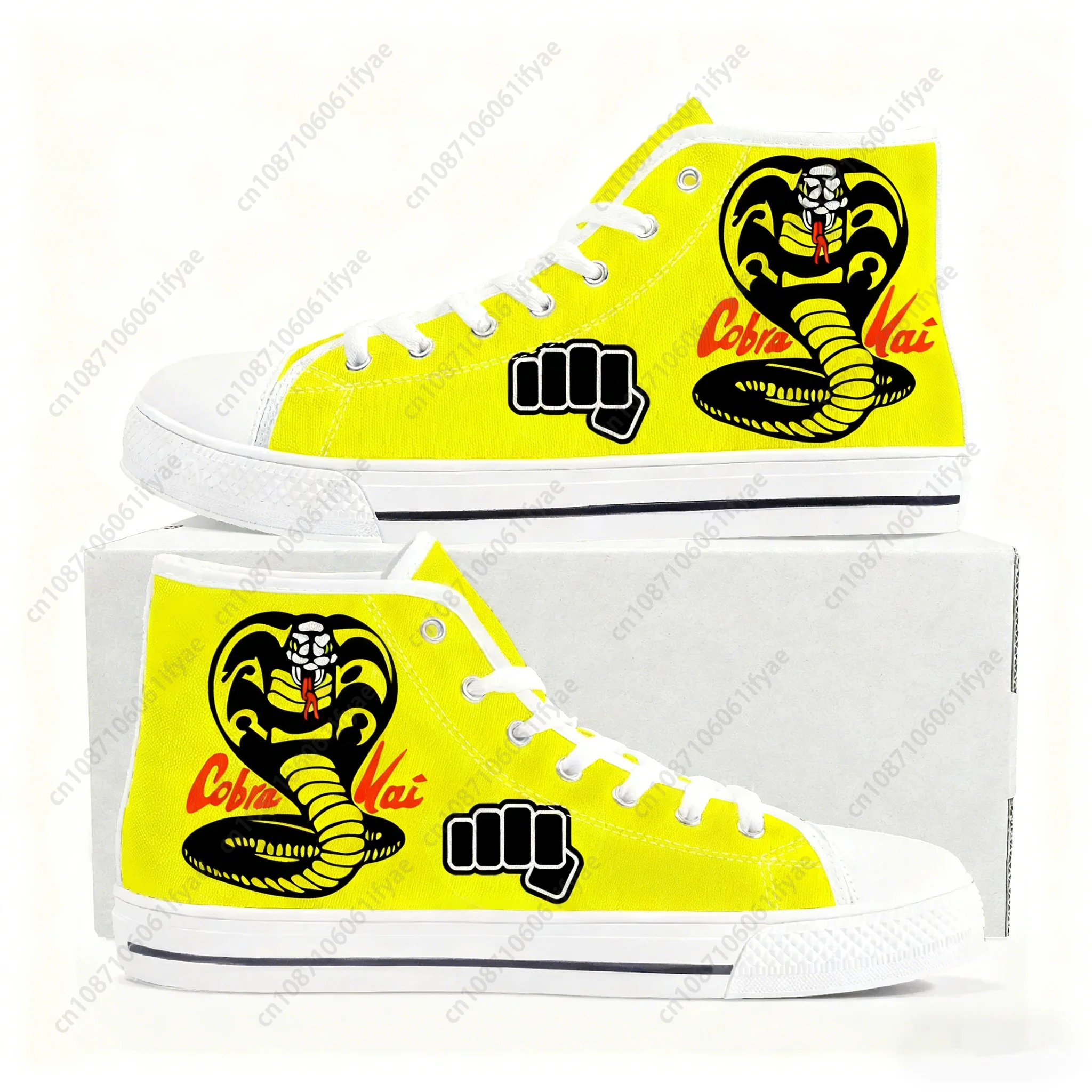 

Cobra Kai No Mercy Snake High Top Sneakers High Quality Mens Womens Teenager Canvas Sneaker Casual Couple Shoes Custom Shoe