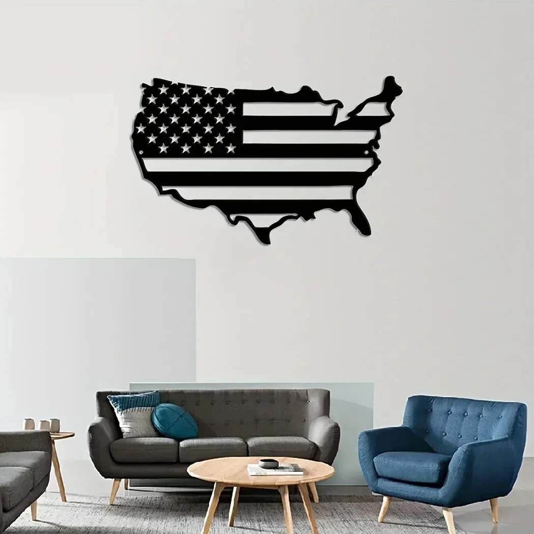 metal iron  America Flag Metal Wall Hanging Art, United States Map Metal Wall Decor, Patriotic Wall Art America Map, American Fl