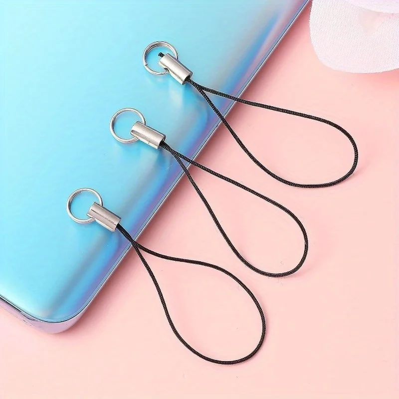 5 Peças de Pingentes de Telefone em Prata Fosca Preta com Fivela de Argola Dividida e Cordão com Borla, Adequados para Celulares/MP3/MP4/Pendrives/Chaveiros, Design Inteligente, Pingentes para Telefone, Chaveiros para Pendrives, Acessórios para Chaveiros, Pulseiras Modernas, Acessórios Modernos para Celulares