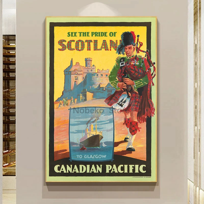 Scotland Vintage Travel Posters Edinburgh Glasgow Scottish Poster and Prints Canvas Painting Wall Art Pictures Home Room Decor