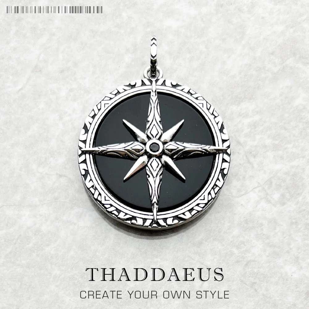 

Pendant Black Compass New Jewelry 925 Sterling Silver Accessories Vintage Gift For Men Women