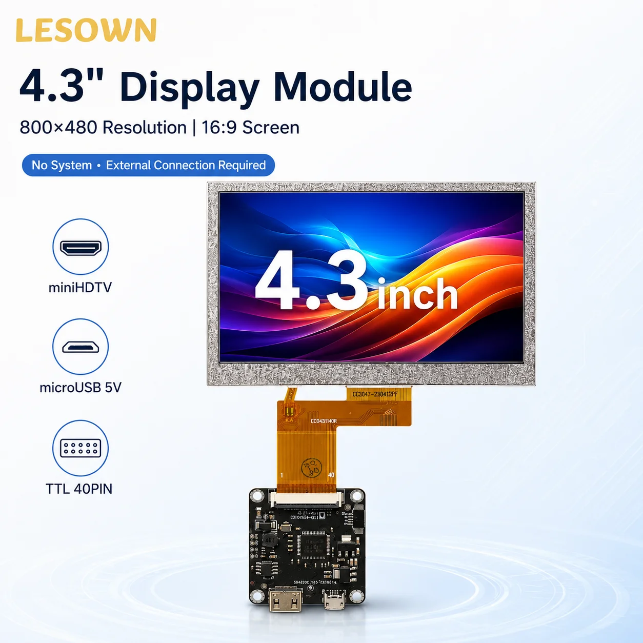 LESOWN 16:9 Aspect Ratio Panel Instant Connection 4.3" Monitor Matrix with MiniHDTV Controller and Cords