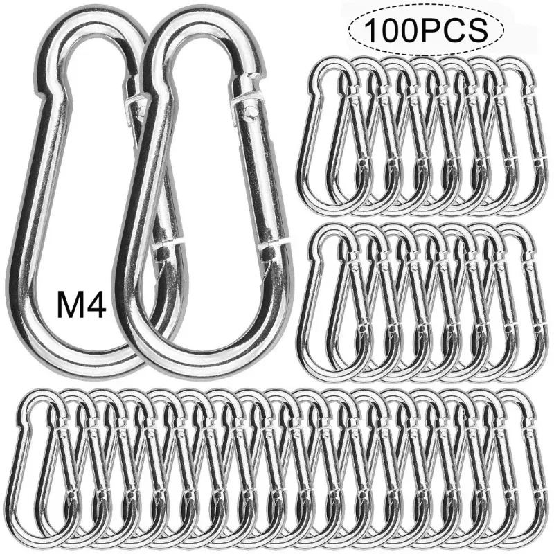100 PCS 304 Stainless Steel Carabiner Clip Spring-Snap Hook M4 Heavy Duty for Keys Swing Set Camping Fishing Hiking Traveling