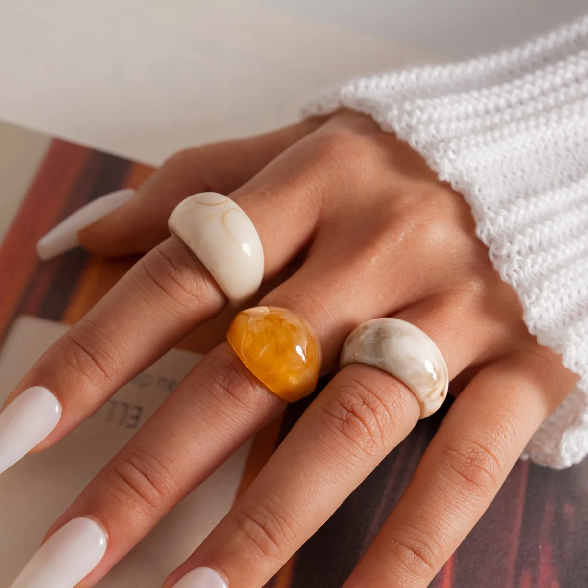

3Pcs/Set Retro Marble Resin Dome Rings for Women Chunky Wide Band Stackable Statement Acrylic Rings Aesthetic Jewelry