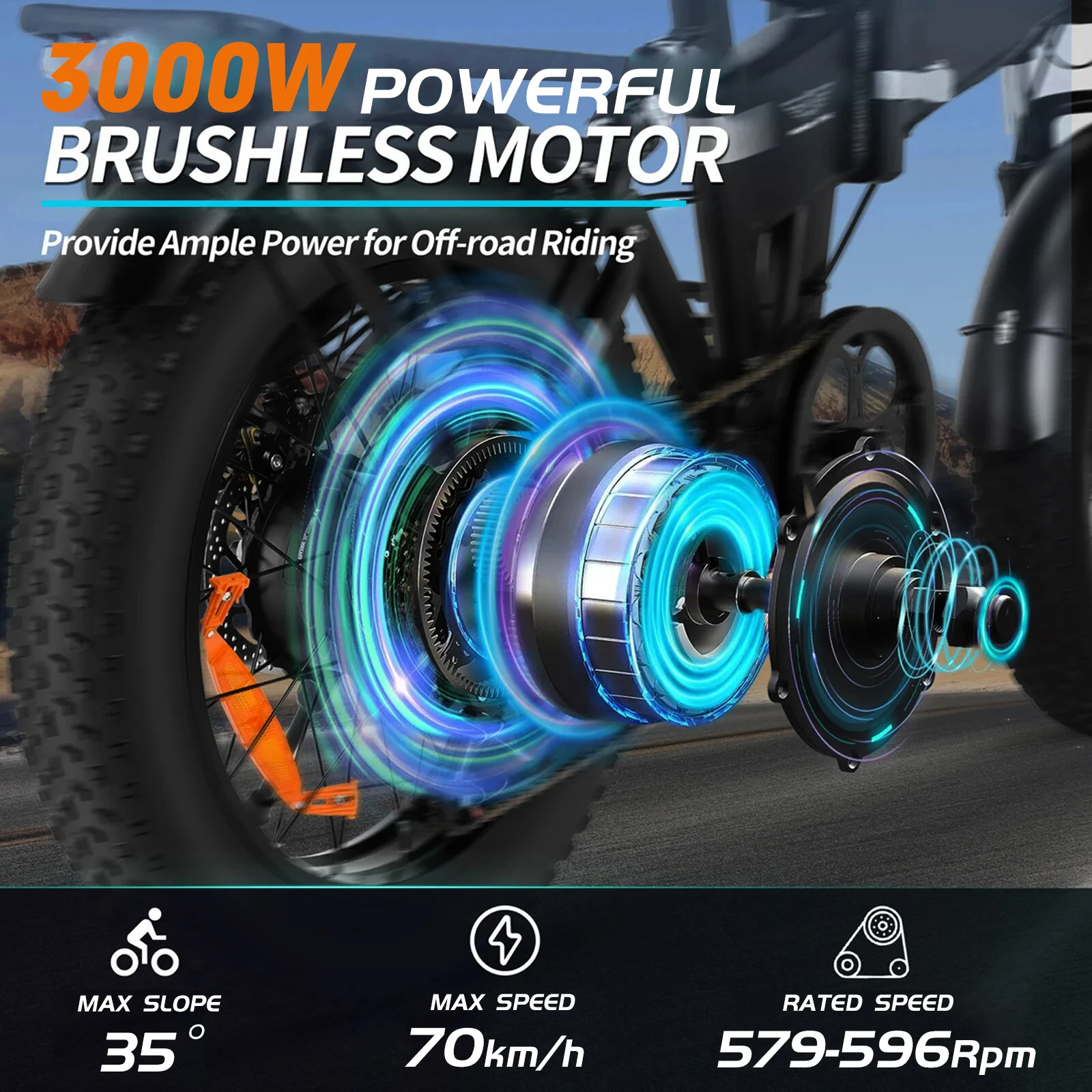 72V 3000W Electric Fat Bike Kit 4.0 Tyre 20 24 26inch Rear Cassette Brushless Hub Motor Wheel For Snow Ebike Conversion Kit