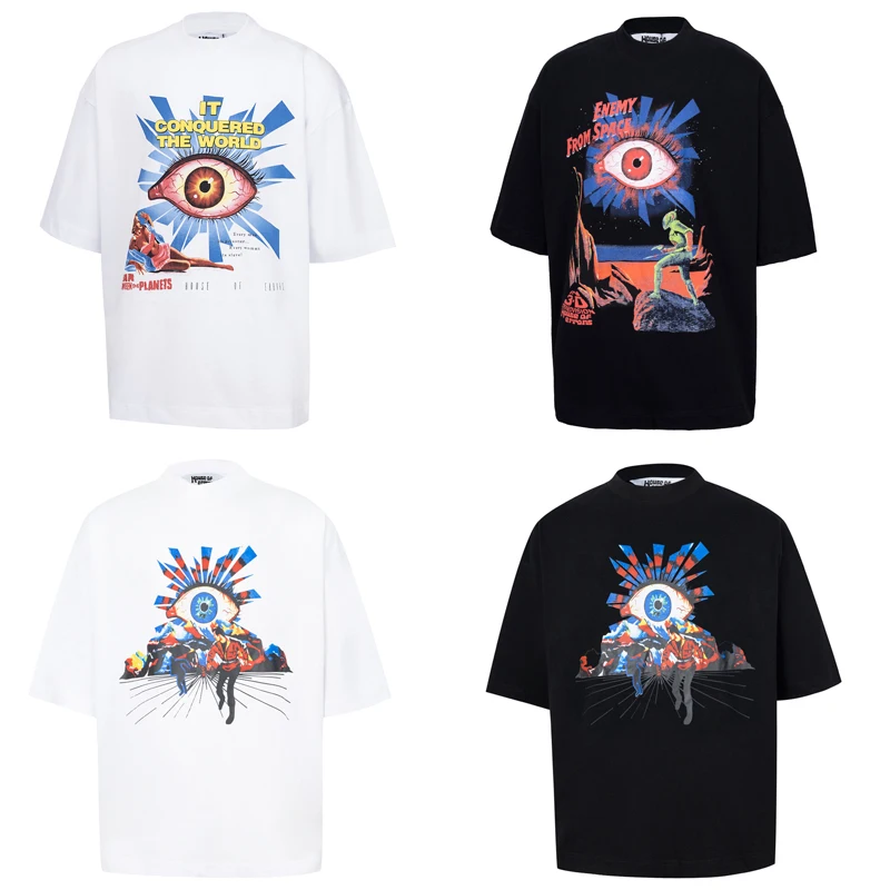 Summer New House of Errors T-shirt Cartoon Eyes Print Men's Women's Round Neck Loose House of  Errors Short Sleeve Tops