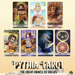 12*7cm Pythia Tarot | Unique Indie Tarot Deck for Beginners | The Greek Gods | Myth Zeus Athena Hecate | Cute Fairytale Cartoon