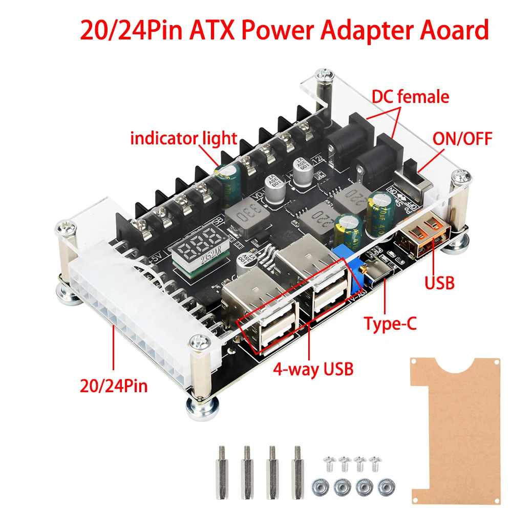 【セール中】20/24ピン ATX 電源ブレークアウトボードデスクトップシャーシ電源モジュール USB 5V 12V 高速充電調整可能な電圧タイプ C アダプタ