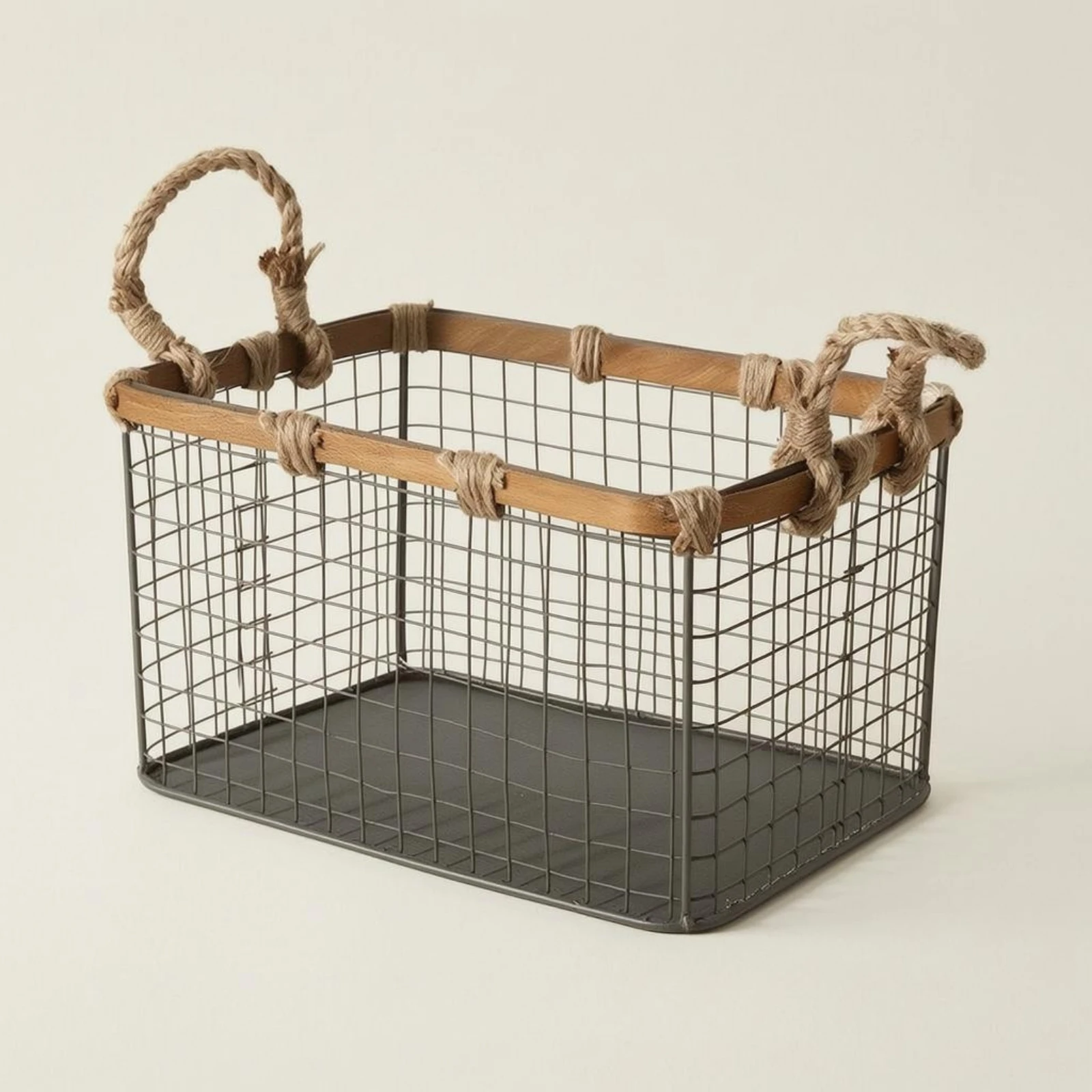 

Wire-Grid Basket Rope Handles Rectangular Storage Basket Organizer Bin Space Saving Long-Lasting