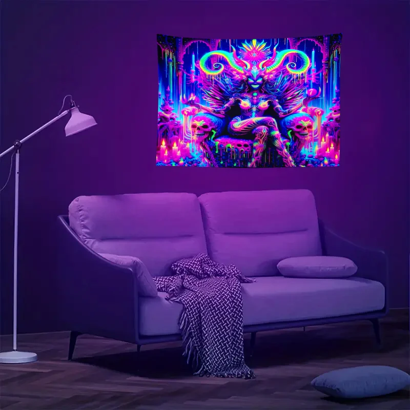 Customize VIKAMA Mystic Goddess Tapestry Skull Throne Neon Antlers & Wings Bohemian Bedroom Music Party Room Decor