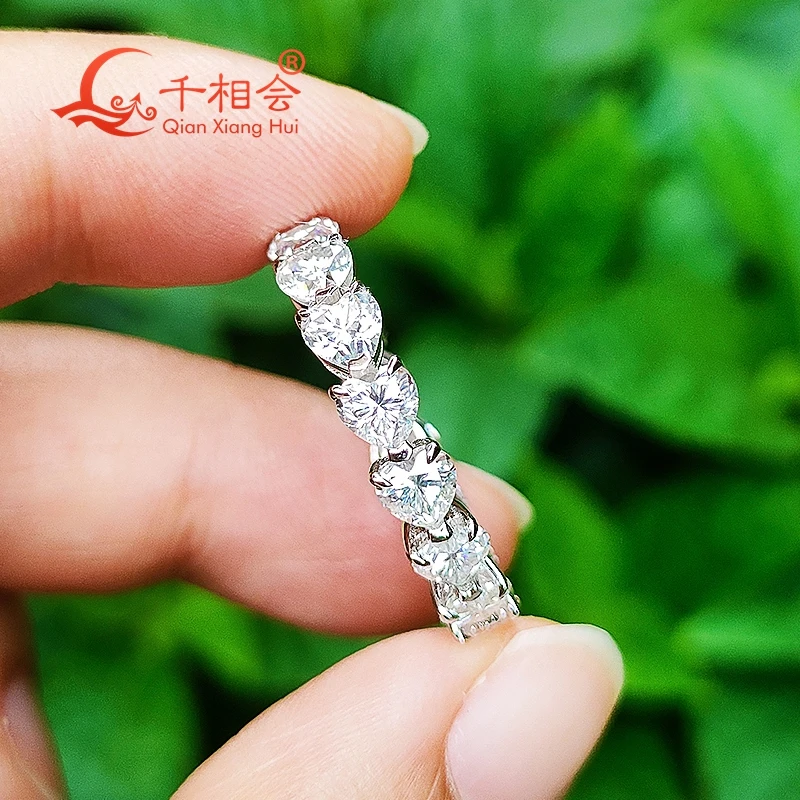 4mm heart shape  D VVS white moissanite full of stone Eternity Band ring  925 Sterling Silver Rings Jewelry Rings Engagement