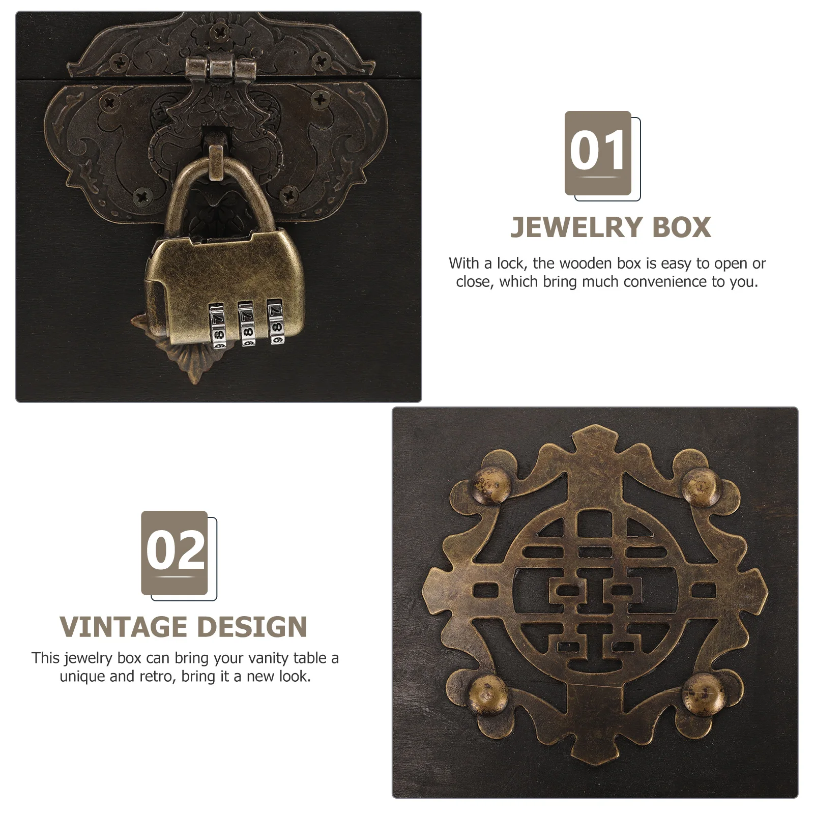 

Retro Wooden Jewelry Box Vintage Style Storage Keepsake Treasure Case Small Wood Box With Lid 3-Number Password Lock For Coins