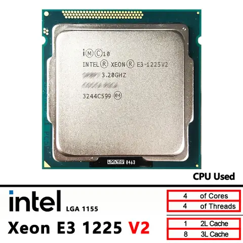 Intel Xeon E3-1225V2 Utilizzato CPU E3 1225 V2 3,2 GHz Quad-Core Quad-Thread 8M 77W LGA 1155