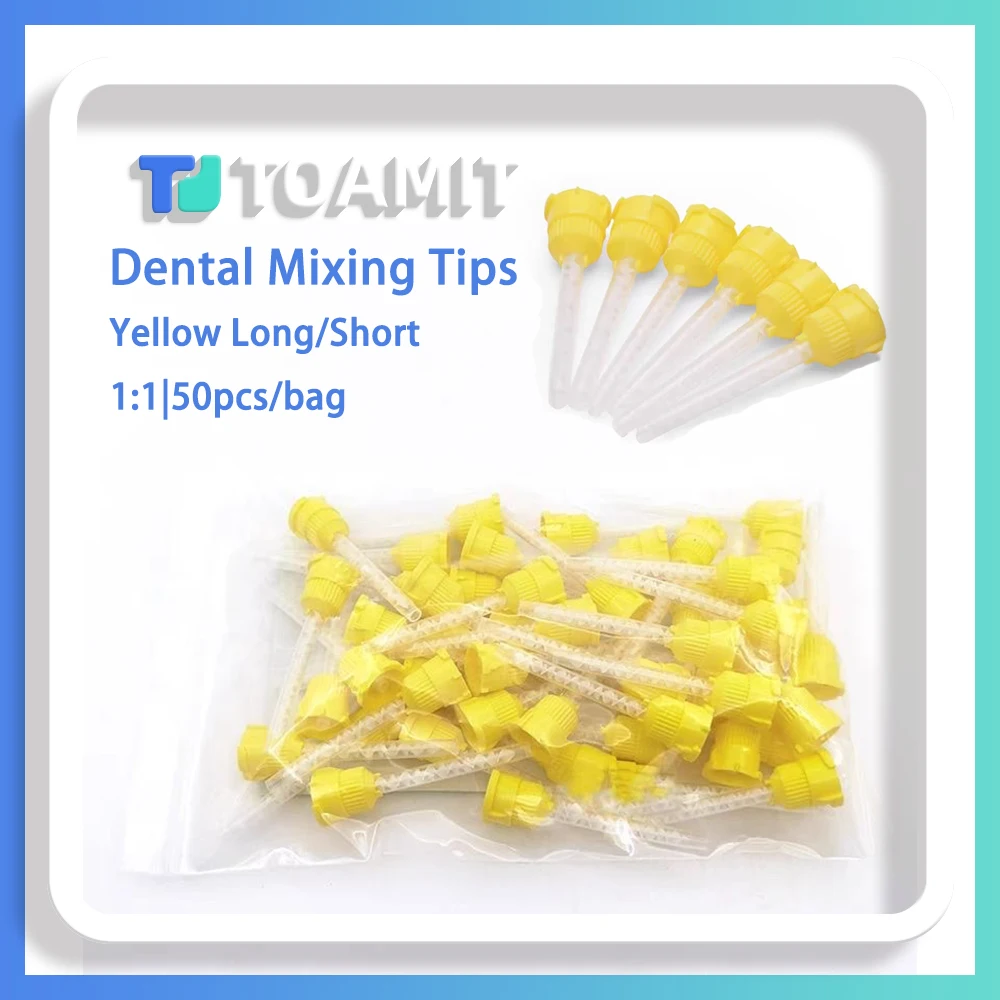 

50Pcs/bag Dental Mixing Tips Silicone Rubber Head Disposable 1:1 Dentistry Impression Nozzles Yellow Mixied Tubes Materials