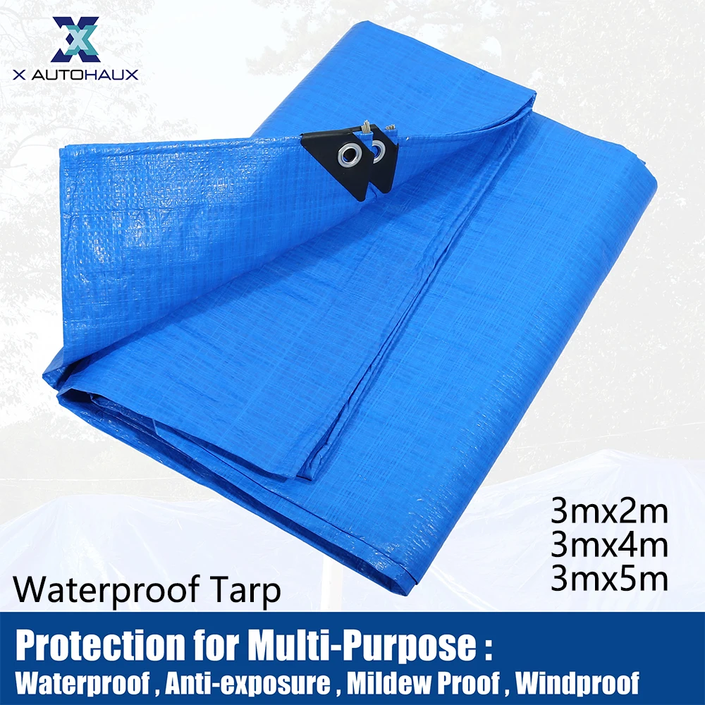 

X Autohaux Waterproof Tarp 2x3m/4x3m/5x3m/6x3m/6x5m Sun Blocking Protective Cover for Camping Tarps Canopy Tent Boat RV Blue