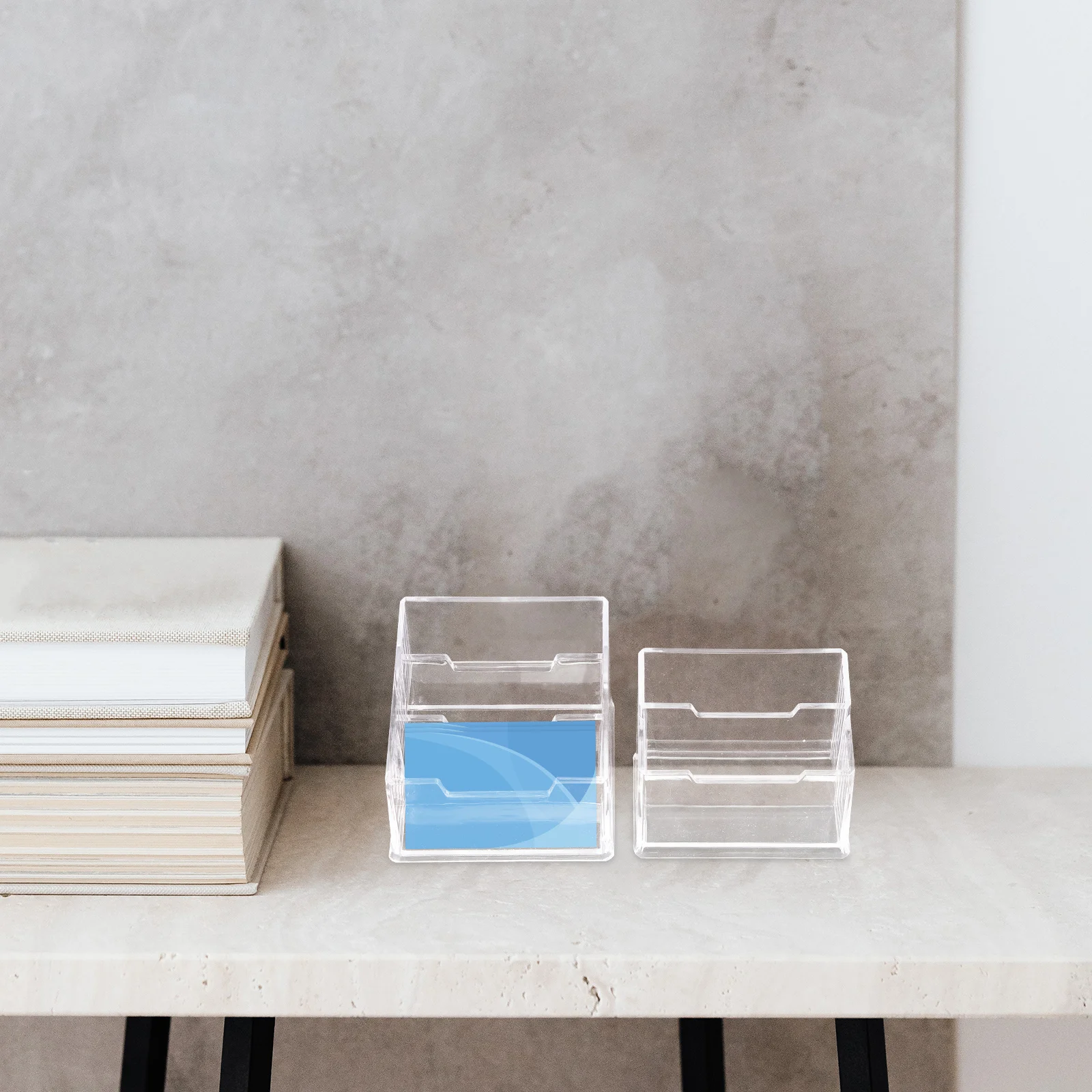 

2Pcs Desktop Business Card Holders Transparent Acrylic Stand Non-Slip Base Convenient Multi-Function Office Card Case