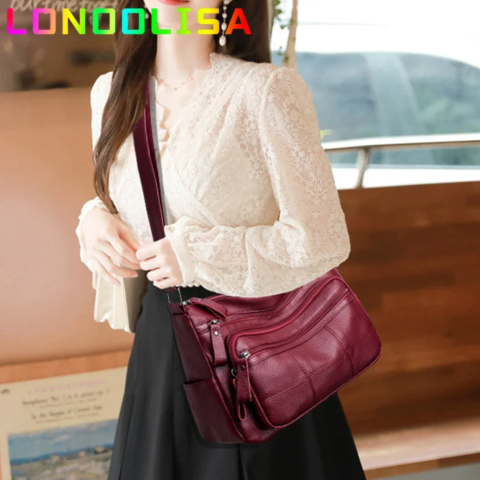 Borsa a tracolla in pelle da donna multitasche Borsa a tracolla elegante di lusso Borsa a mano grande retrรฒ femminile e borsa Messenger Sac A Main