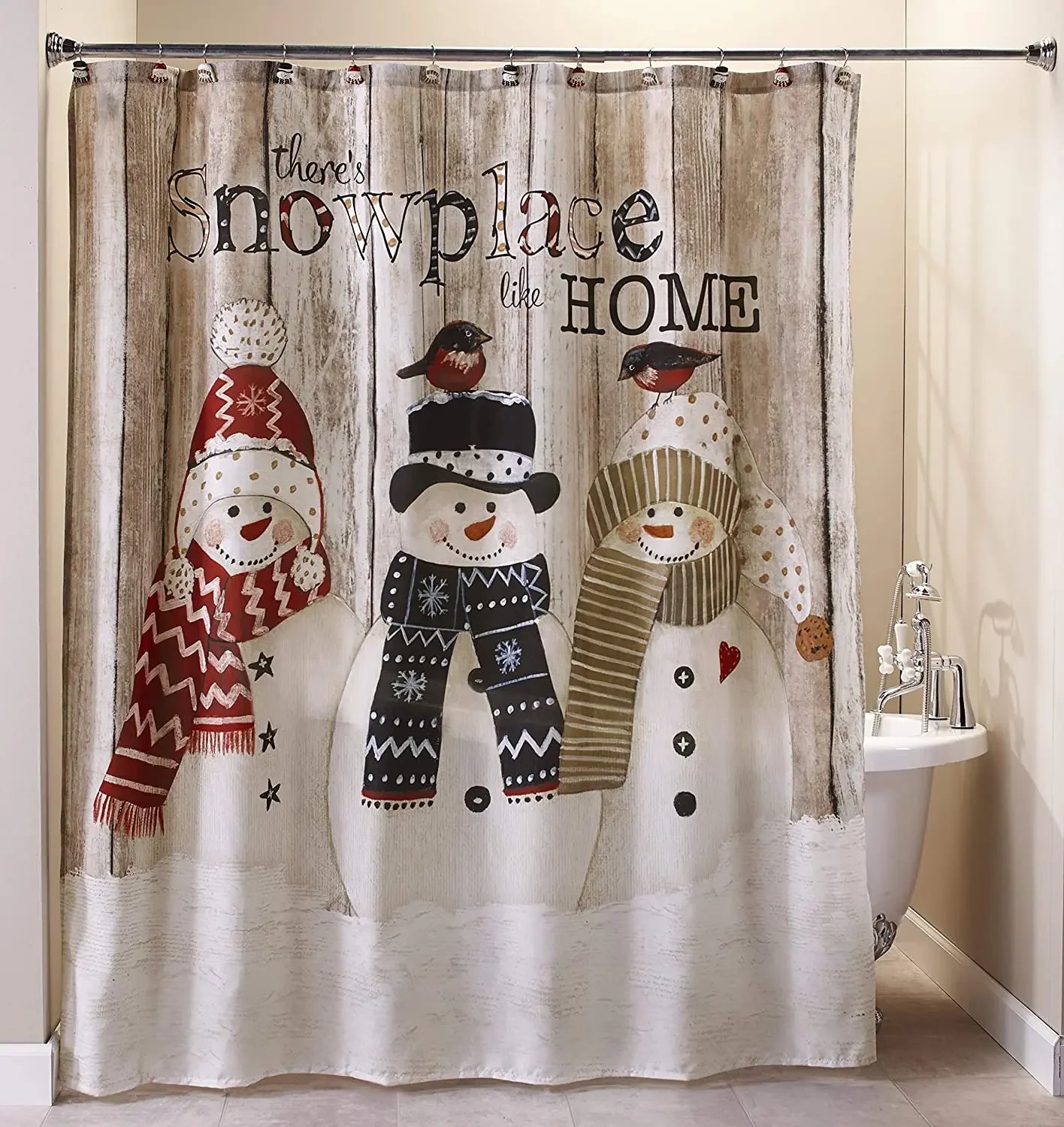 The Lakeside Snowman Shower Curtain With Retro Winter Print Snowplace Like Home