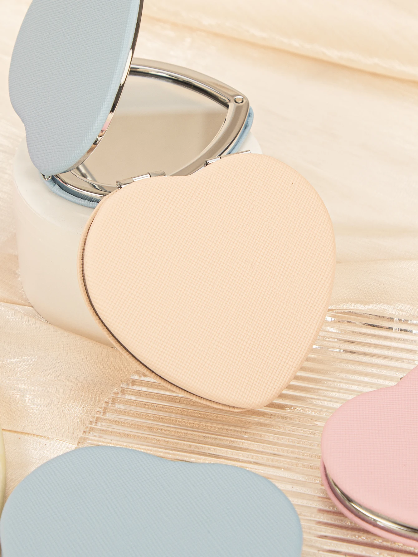 1PC Double Sided Makeup Mirror Red Pink Blue Khaki Simple Style Grunge Design | Metal Desktop Mirror Practical and Convenient |
