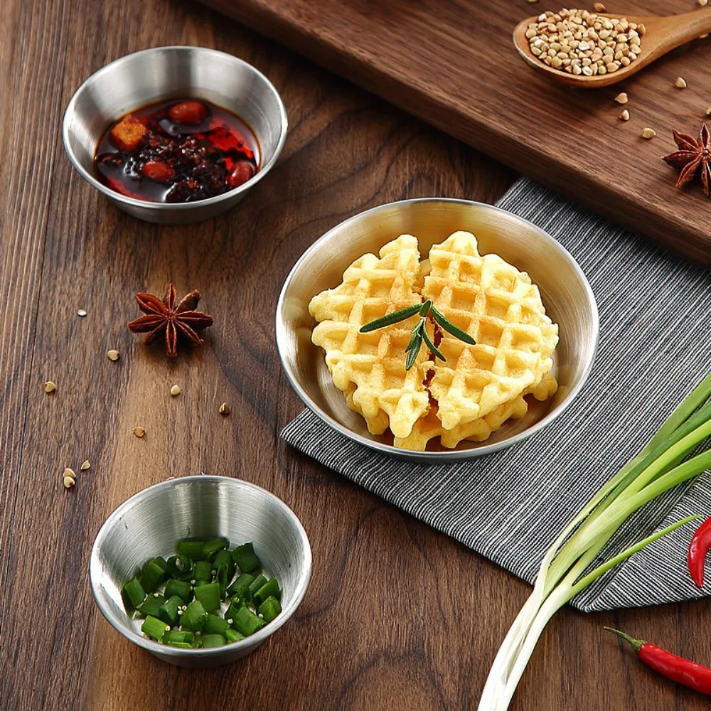 

3pcs Stainless Steel Barbecue Sauce Cup Durable Anti Fall Korean Sauce Dish Household Thickening Hot Pot Dipping Bowl Kitchen