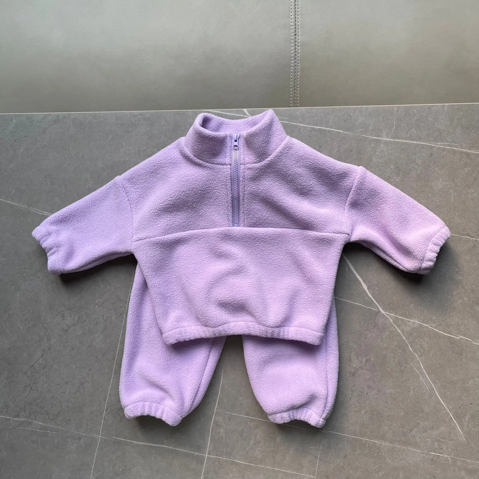 2024 Winter Baby Children\'s Polar Fleece Sweatshirt Sets Toddler Solid Hoodie+Pants 2Pcs Clothes Suit Boys Girls Sporty Outfits