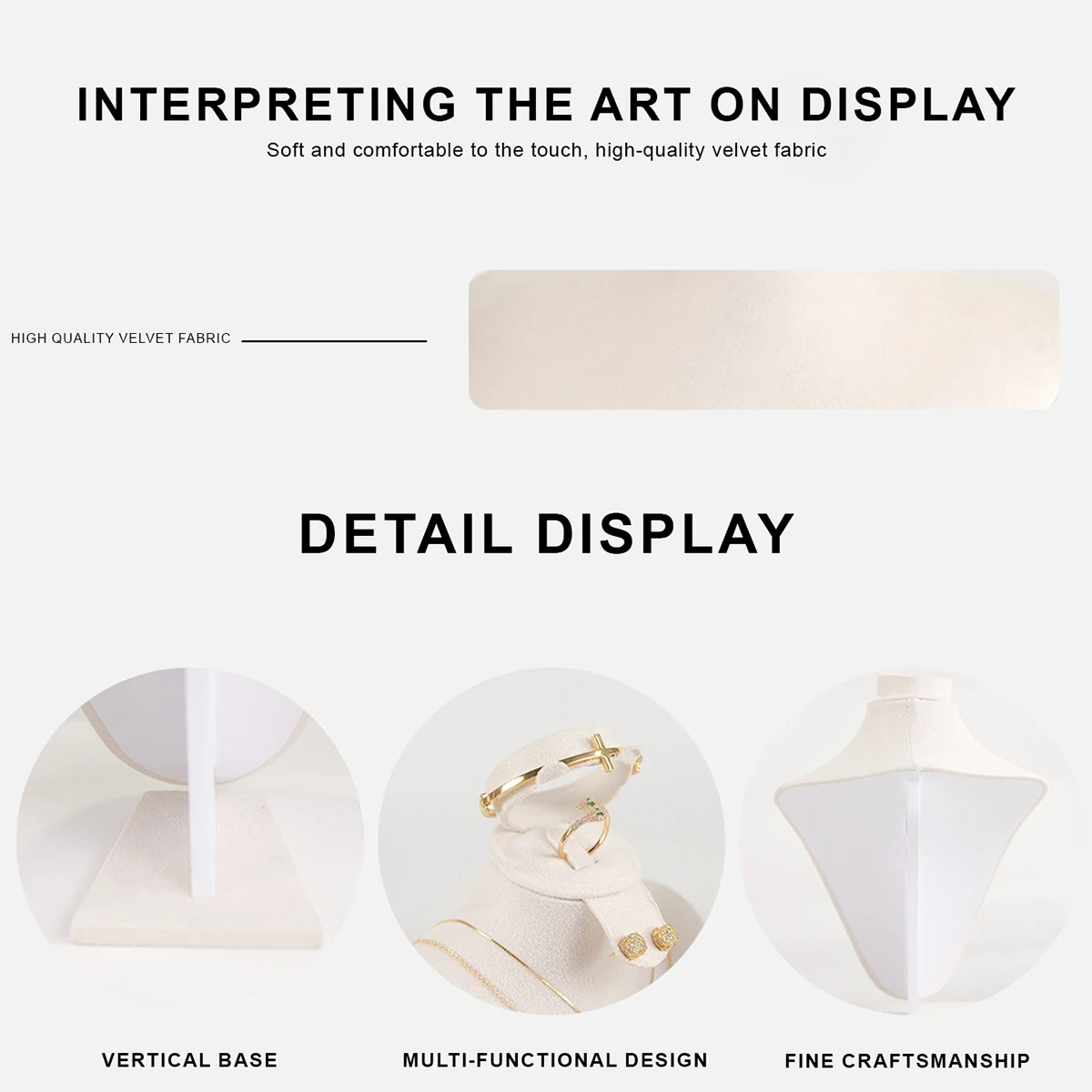 Body Velvet Jewelry Display Busts Humanoid Neck/Chest (Necklaces/Earrings), Soft Velvet Anti-Scratch, Lightweight Paper Core