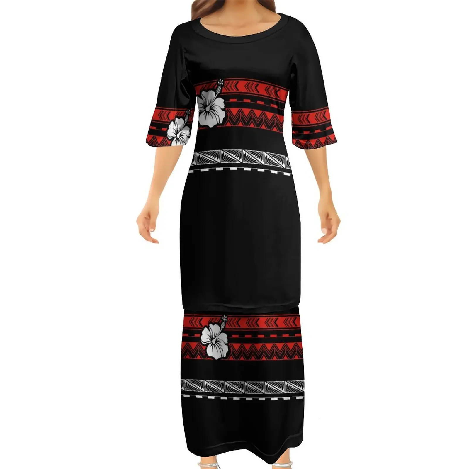 Custom Women'S Dress Fiji Tonga Tribe Pletasi Women'S Samoan Dress Temperament Two-Piece Polynesian Art Print