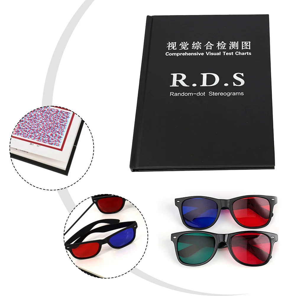 Stereogram Vision Test Chart for Astigmatism and Color Vision Tests Including 2 Pairs of Glasses for Enhanced Accuracy