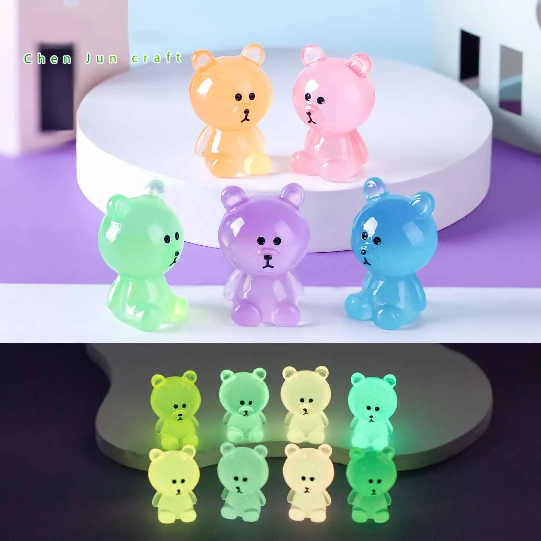 Cartoon Cute Glow-in-the-dark Bear Resin Craft Model Moss Micro Landscape Succulent Accessories DIY Desktop Decoration Ornaments