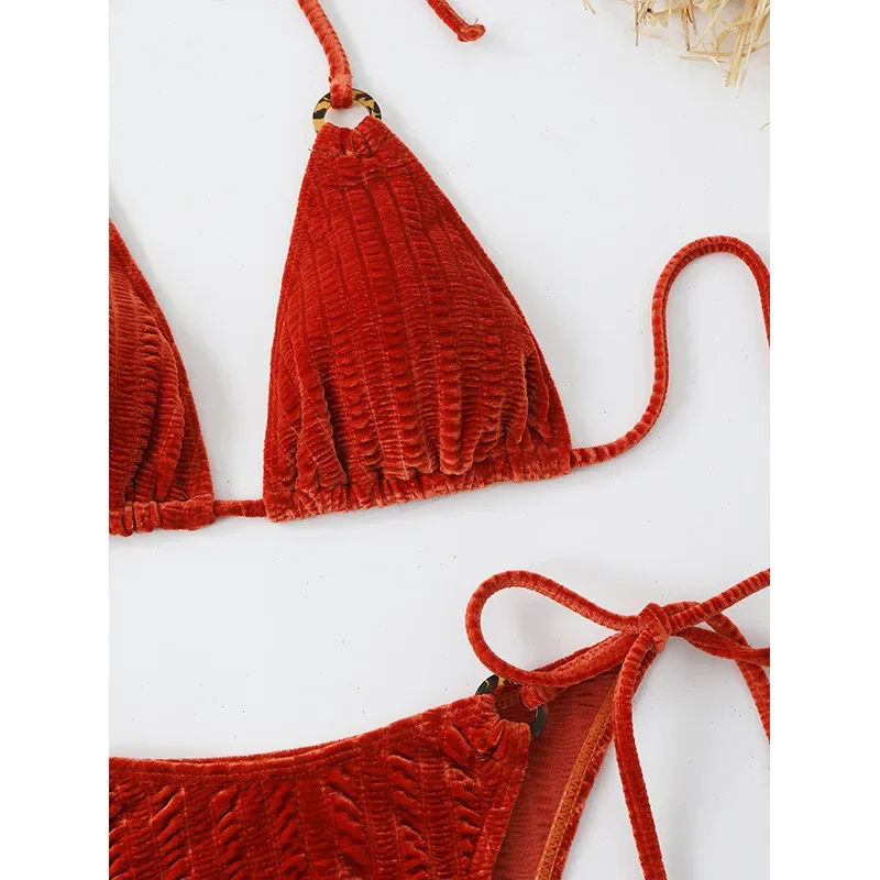 Microbikini rojo 2025, Bikini brasileño con Tanga, traje de baño de dos piezas para mujer, traje de baño triangular, ropa de playa femenina de verano