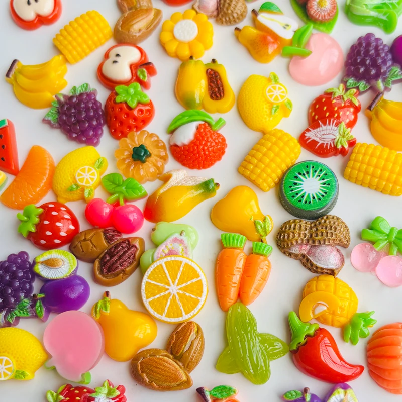 20 Pcs New Cartoon Bright Faced Simulated Fruit Jewelry Series Resin Flat Back Scrapbook DIY Jewelry Decor Crafts A101