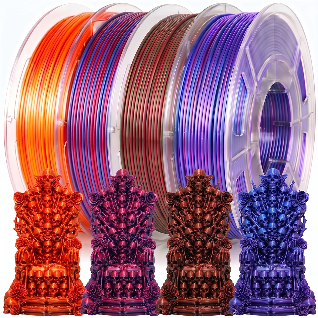 High Gloss Silk Dual Colors PLA 3D Printer Filament 250g X 4 Smooth Feeding Less Clogging for Extended Print Jobs