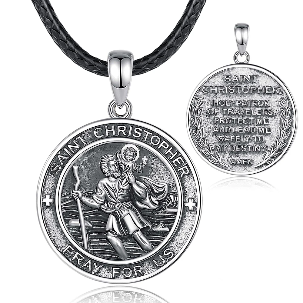Eudora 925 sterling silber st christopher halskette vintage medaillon kreuz anhänger für männer frauen persönlichkeit religiöser schmuck