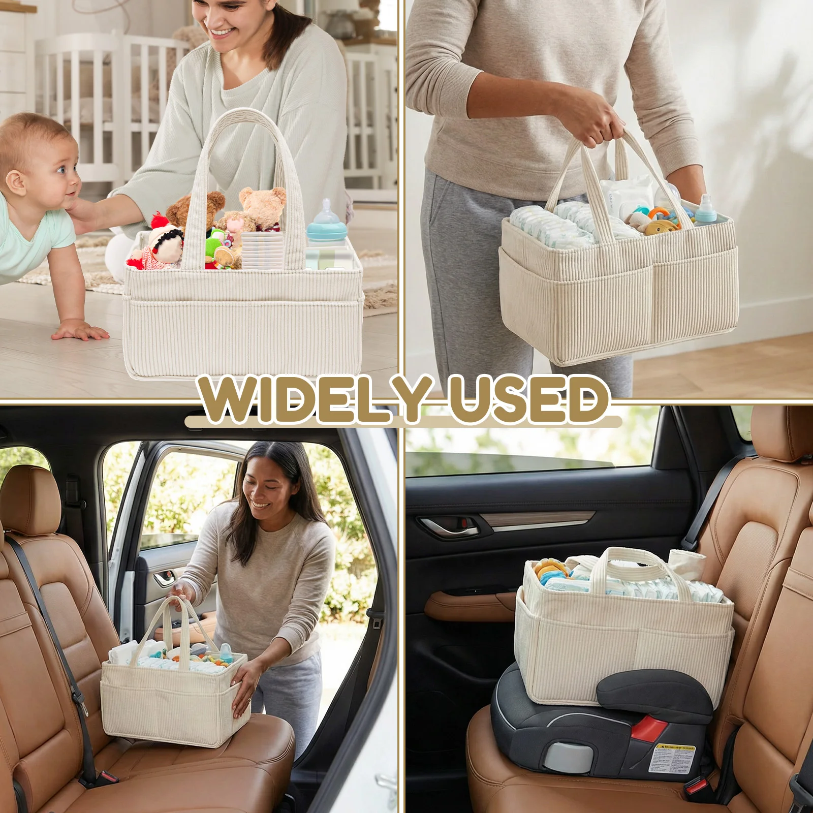 Large Capacity Diaper Bag Corduroy Portable Foldable Tote Mommy Bag Nursery Caddy Basket with Divided Design Diaper Organizer image 5