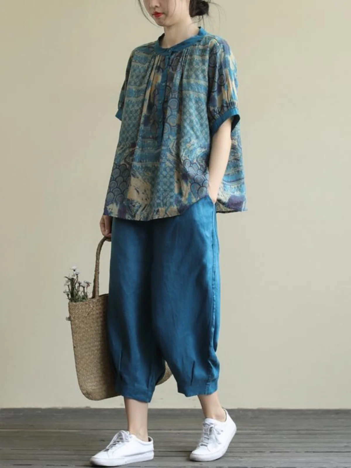 

Летний повседневный комплект из хлопка и льна с брюками-шароварами, модный женский костюм-двойка