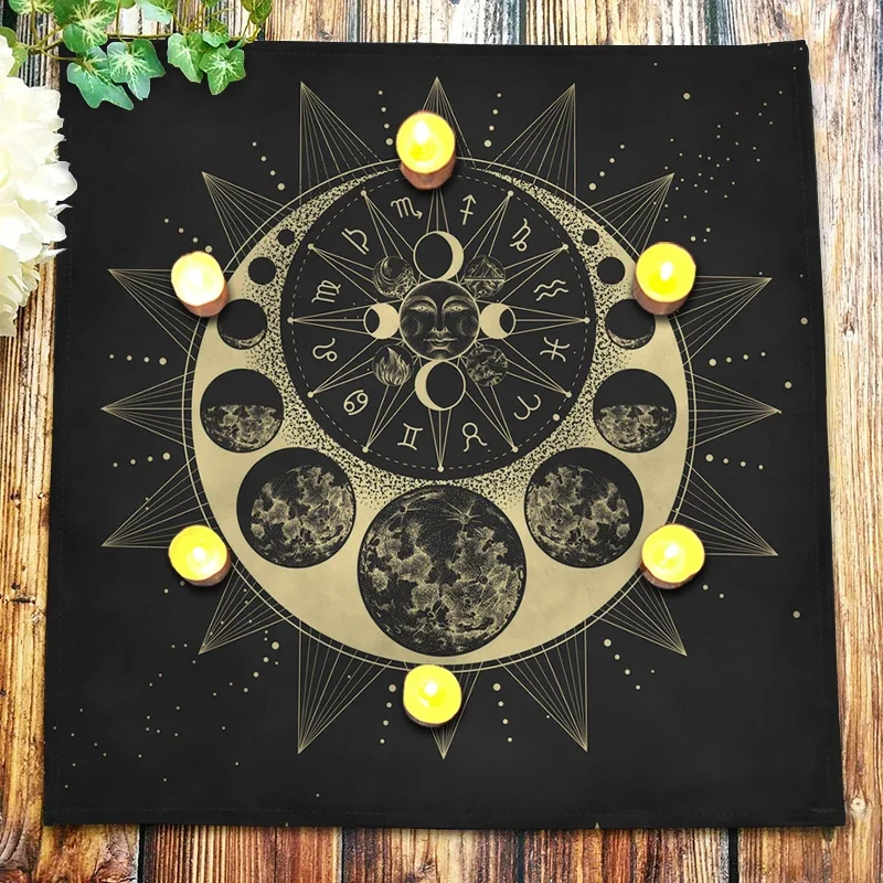 Crystal Pendulum Tarot Tablecloth Velvet Altar Cloth Pagan Oracle Card Pad Witchcraft Astrology Wheel Zodiac Signs Moon Phase