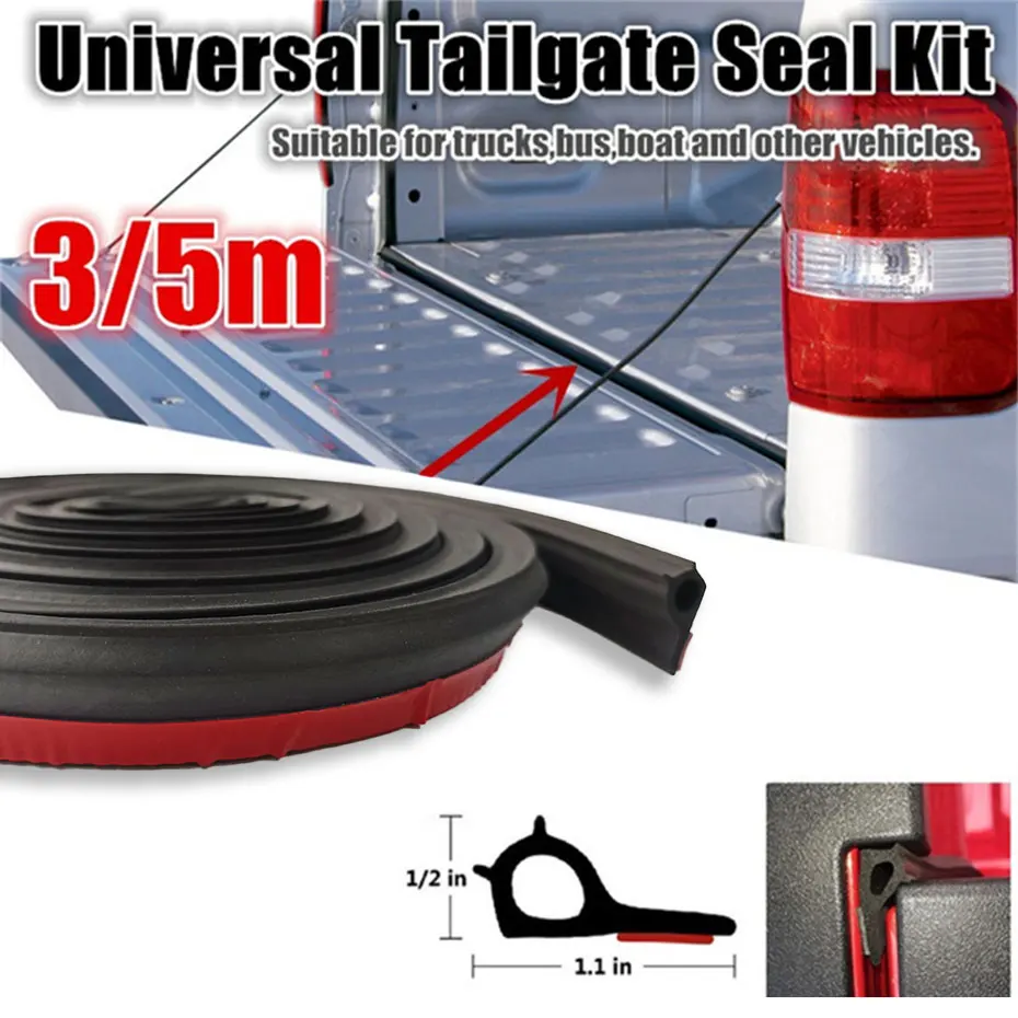 BLALION 3/5M Pickup Weather Stripping Truck Tailgate Sealing Strip Sticker P Type Universal Wind Proof Car Rubber Seal Strip