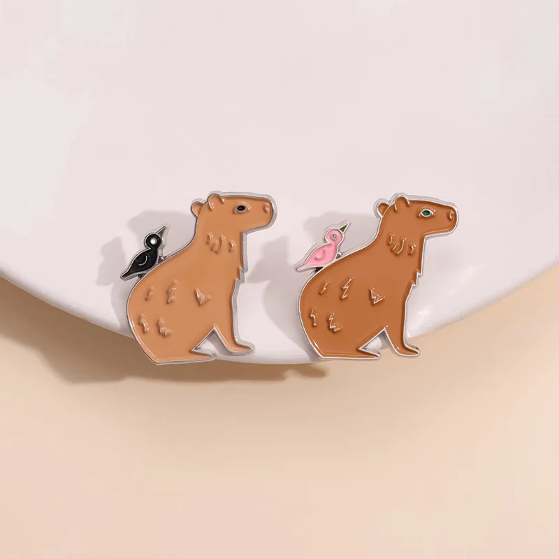 Capybara Enamel Pins Custom Taxis of the Bird Animal Brooches Lapel Badges Animal Funny Jewelry Gift for Kids Friends