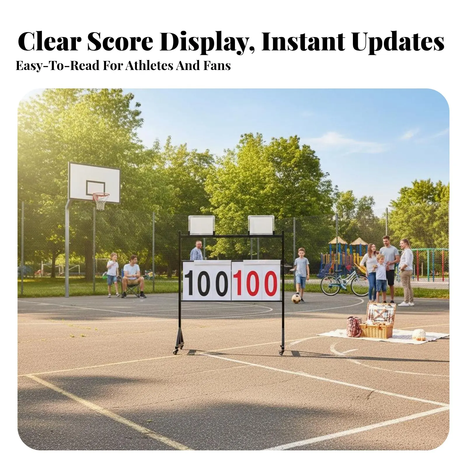 

Flip-Card Score Display Adjustable Height Rolling Score Stand Portable Design Easy to Read for Referees, Athletes, Outdoor Field