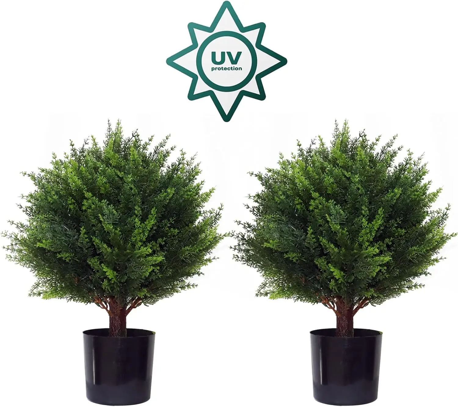 Two 18 Inch Simulated Cedar Ball Trees, Artificial Small Shrub Plants, Uv Resistant Potted Plants, Indoor And Outdoor