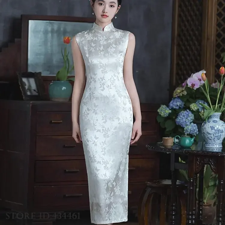 

Vintage Classic Traditional Chines Dress Qipao Elegant Temperament Female Long Cheongsam Sexy Slim Satin Vestidos Hanfu Dresses