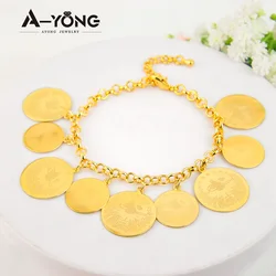 Arabic Gold Coins Pendant Bracelet 18k Gold Plated Turkish Fashion Bangles Oman Muslim Islamic Woman Party Event Jewelry Gifts
