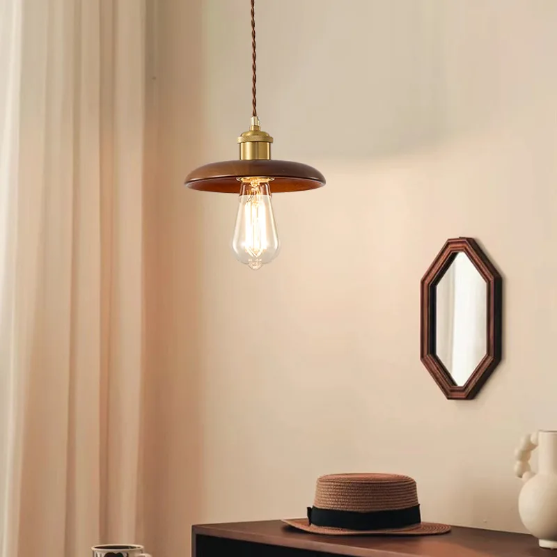 

Скандинавская японская люстра для ресторана, простая прикроватная лампа для спальни, балконная барная лампа, стеклянная люстра из цельного дерева в стиле ретро