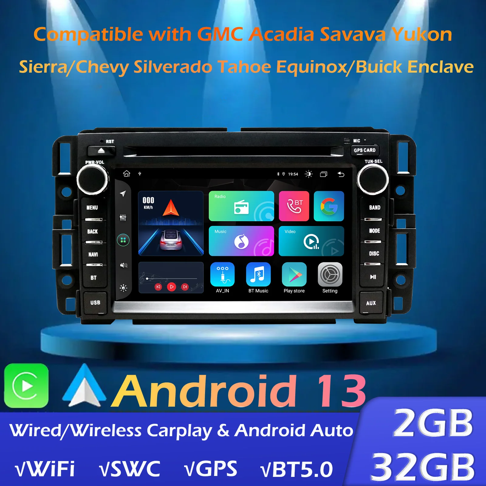 Car Stereo for GMC Acadia Savava Yukon Sierra/Chevy Silverado Tahoe Equinox/Buick Enclave,Android 13 Carplay Autoplay