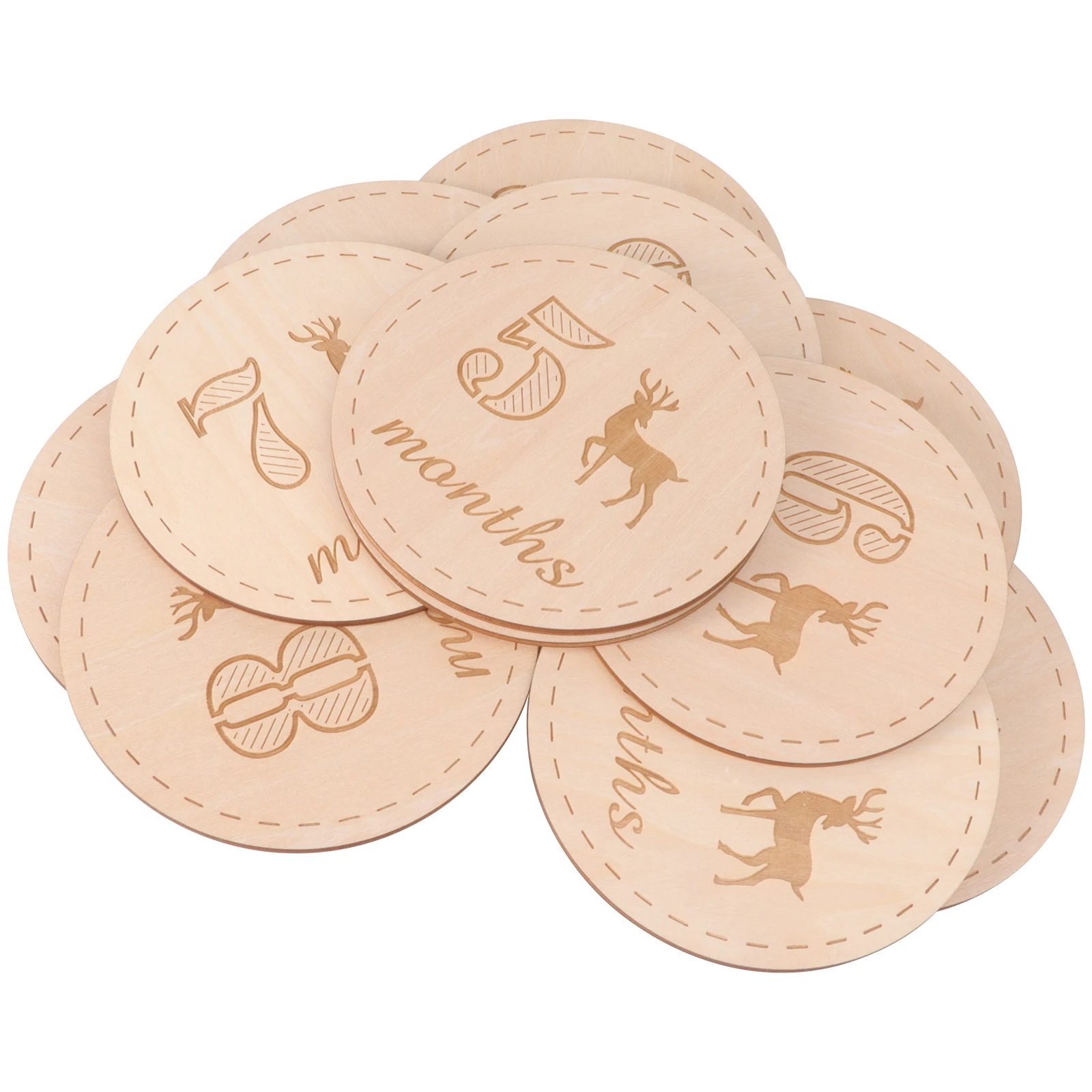 

12 Pcs/Set Wooden Plate Baby Month Card Newborn Gift Monthly Milestone Photography Props Cards