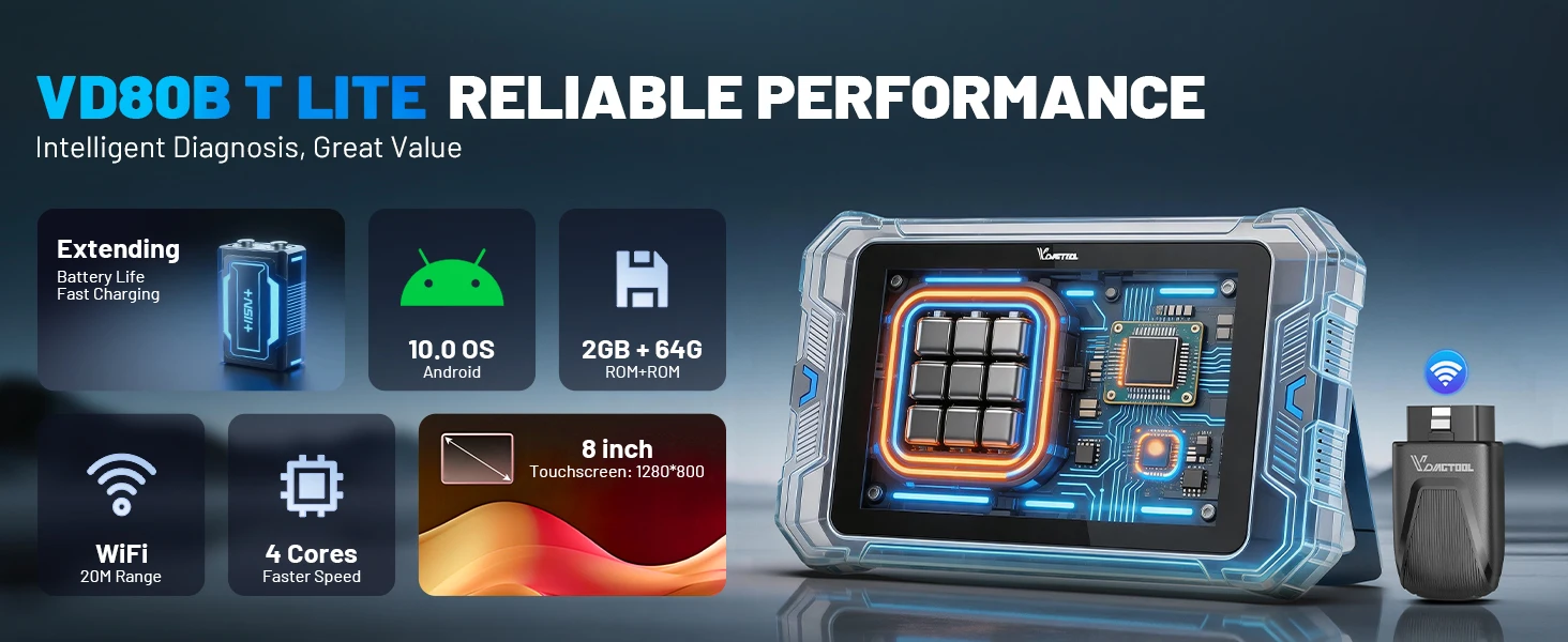 VDIAGTOOL VD80BT LITE OBD2 Scanner All Systems Automotive Diagnostic Tool Bidirectional Scanner 28+ Resets FCA&DOIP ECU Coding